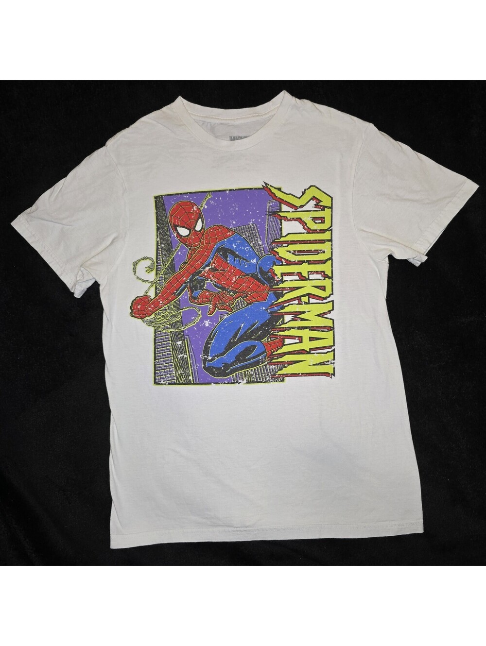 Marvel Mad Engine Neon Spider-Man Retro Y2K Graphic T Shirt Sz S White